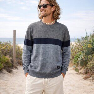 Vissla Crewneck Sweater‎ S Gray Navy Colorblock Eco Fleece Surf Casual